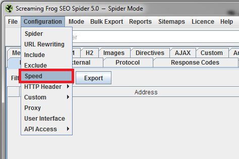 Screaming Frog scrape speed configuration