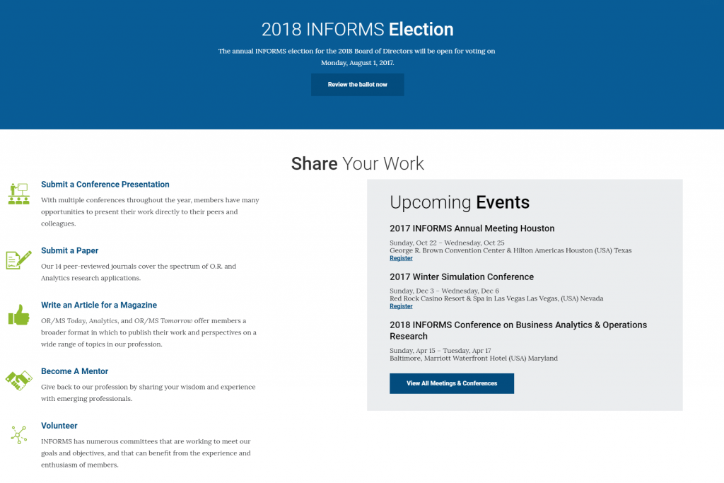 INFORMS member web page