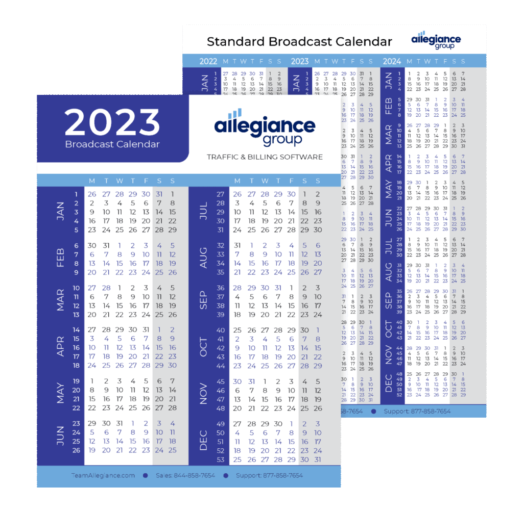 Screenshot of 2023 broadcast calendar and 3-year broadcast calendar