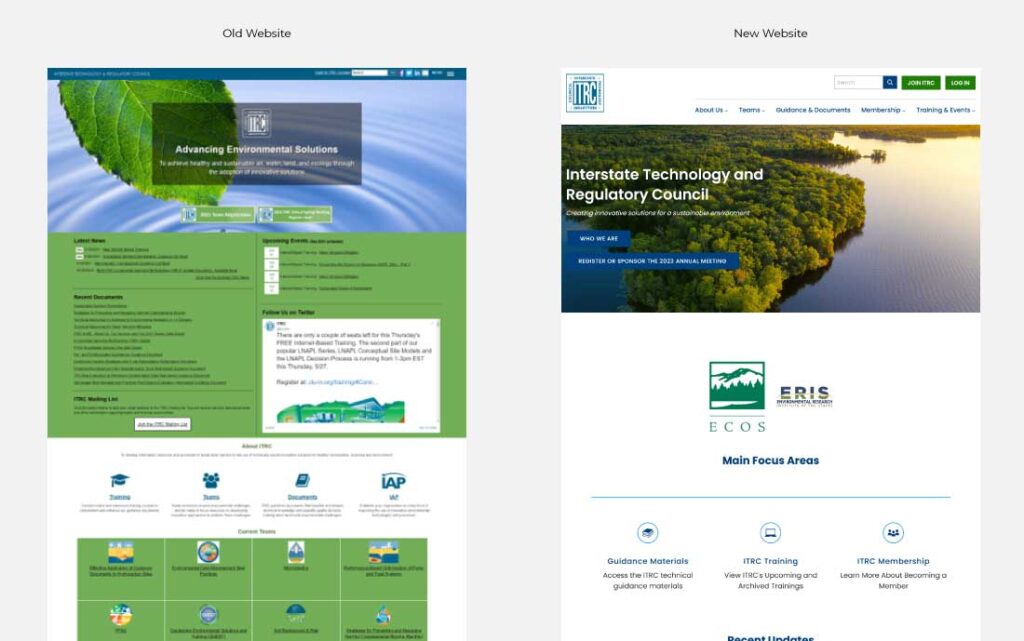 before and after screenshots of ITRC website