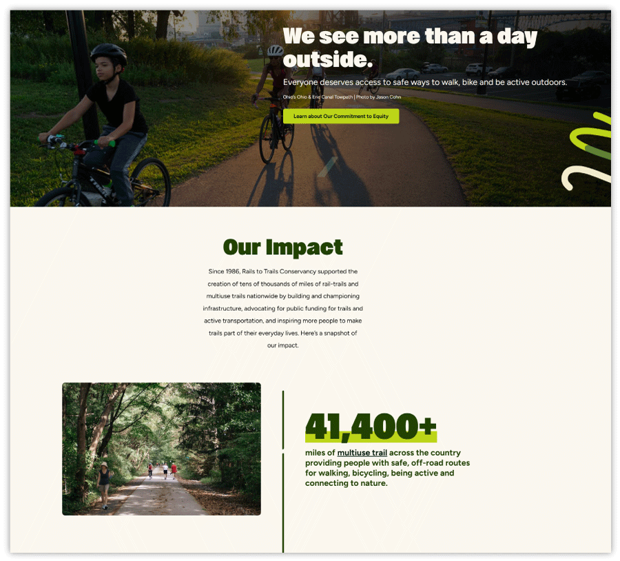 screenshot of new Rails to Trails home impact page