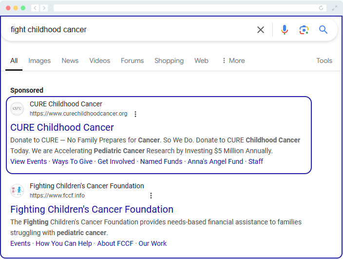 An example of what a paid ad looks like on a Google search results page