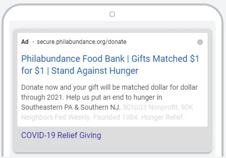 An example of a successful search ad for Philabundance.