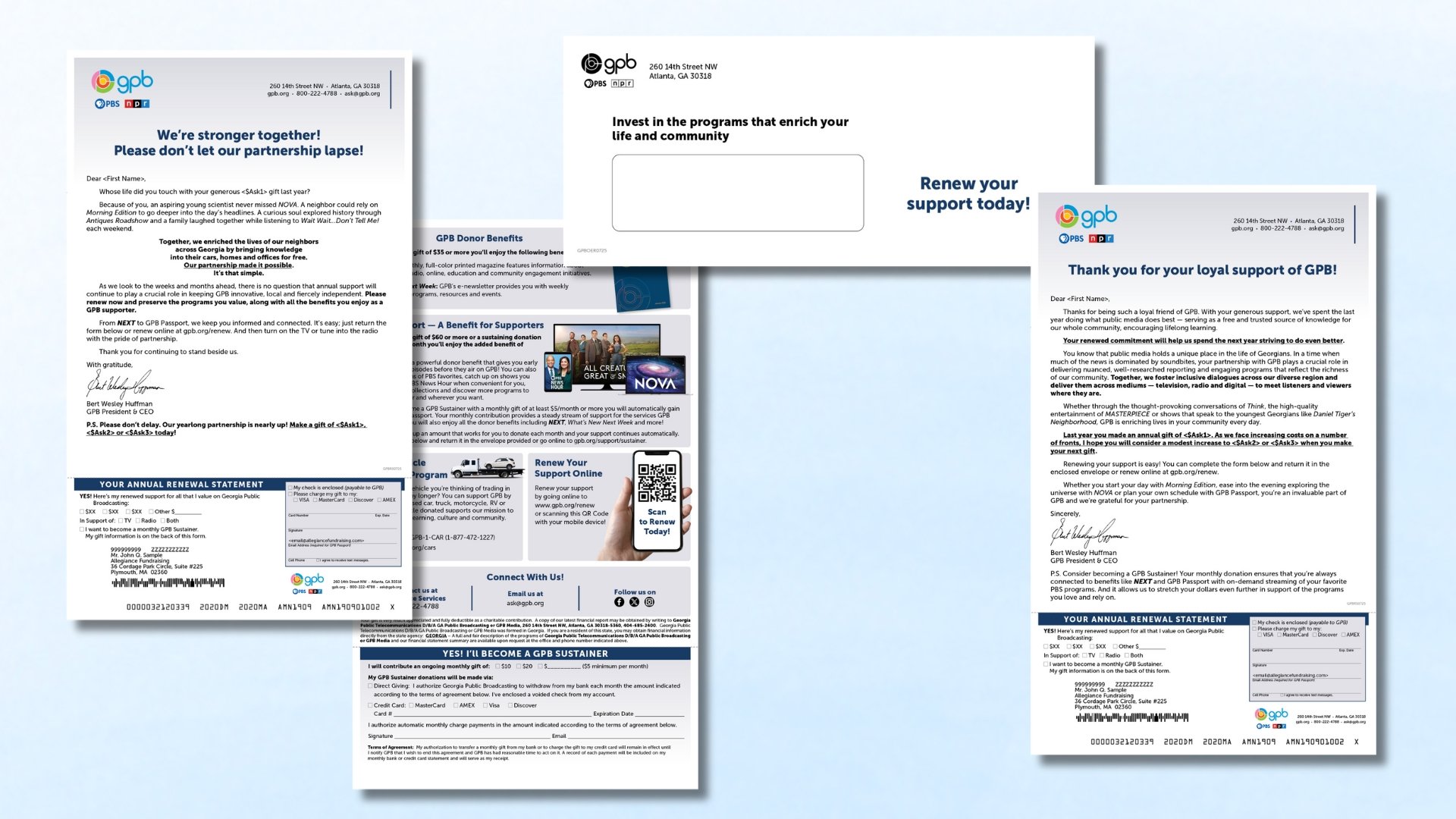 An example of a direct mail fundraising campaign from Allegiance Group + Pursuant’s client, Georgia Public Broadcasting. 