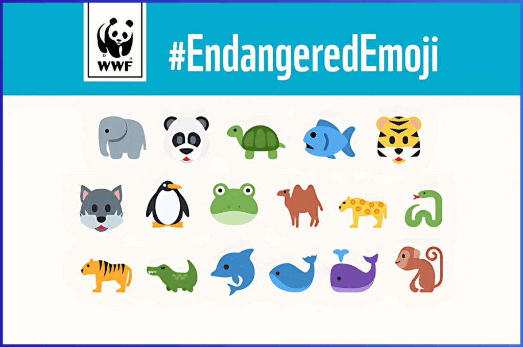 A screenshot of the #EndangeredEmoji advertising campaign.