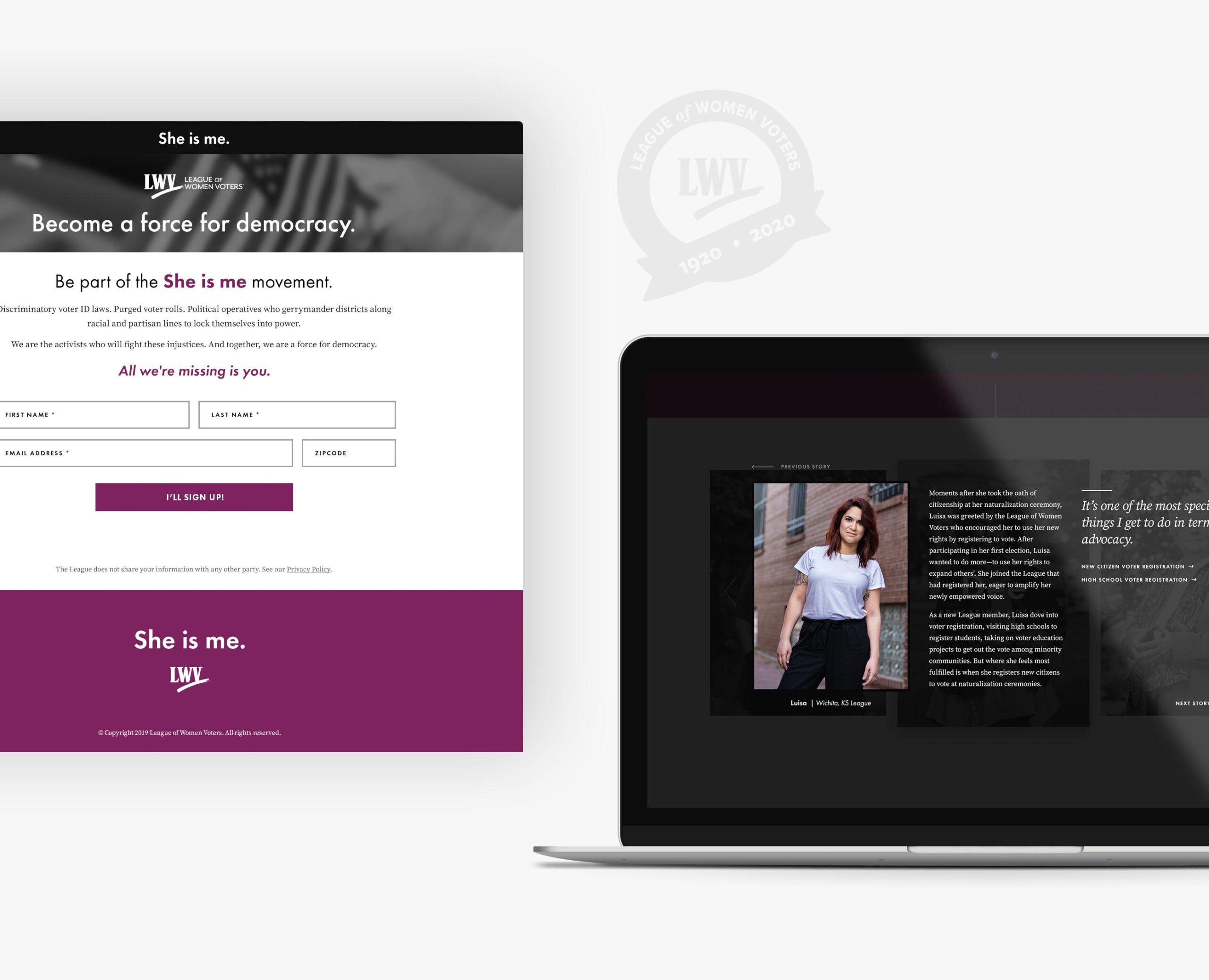 She is me email signups and stories